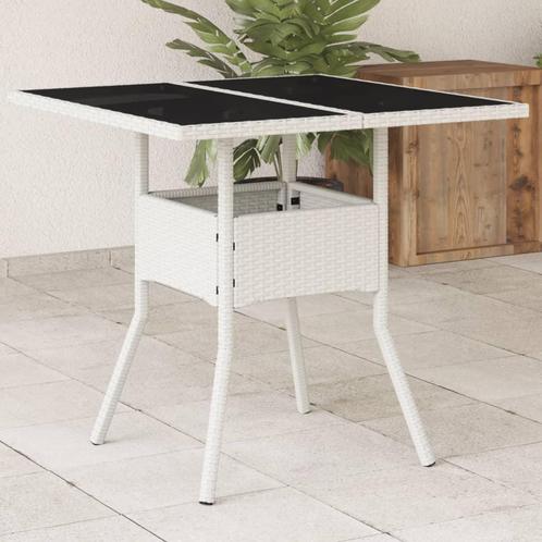 vidaXL Tuintafel met glazen blad 80x80x75 cm poly rattan wit, Tuin en Terras, Tuintafels, Nieuw, Verzenden