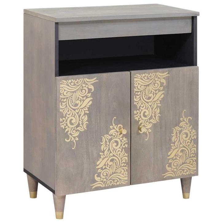 vidaXL Dressoir Grijs en Goud 60 x 33.5 x 75 cm Massief, Huis en Inrichting, Woonaccessoires | Cd- en Dvd-rekken, Nieuw, Verzenden