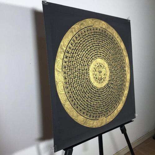 Painting of Tibetan Tradition - Mandala Mantra with Shell, Antiek en Kunst, Kunst | Designobjecten