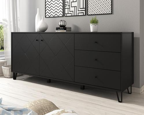 Meubella Dressoir Barlo Mat Zwart 180 cm, Maison & Meubles, Armoires | Dressoirs, Envoi