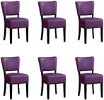 Set van 6 Paarse leren landelijke eetkamerstoelen - Toledo, Nieuw, Leer, Ophalen of Verzenden, Landelijk