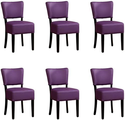 Set van 6 Paarse leren landelijke eetkamerstoelen - Toledo, Huis en Inrichting, Stoelen, Nieuw, Vijf, Zes of meer stoelen, Leer