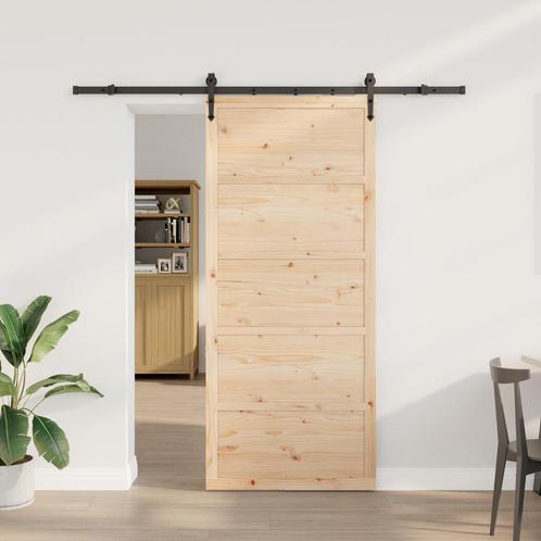 vidaXL Schuifdeur Bruin 90 x 208 cm Massief grenenhout, Doe-het-zelf en Bouw, Deuren en Vliegenramen, Nieuw, Verzenden