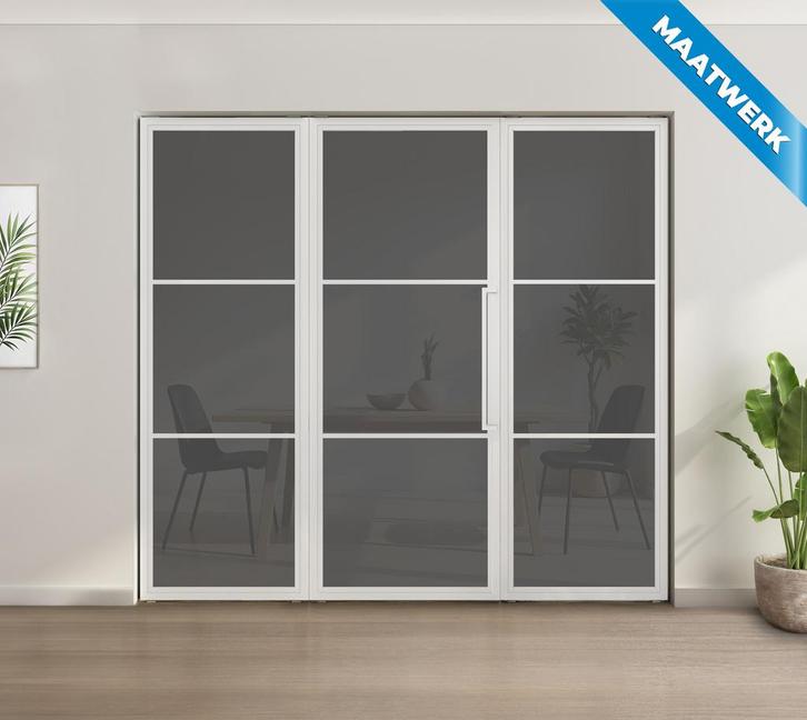 Enkele stalen taatsdeur met glaspaneel, 3 vlaks, wit, rook g, Doe-het-zelf en Bouw, Deuren en Vliegenramen, Overige typen, Nieuw