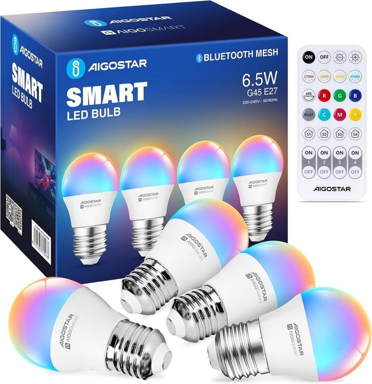 E27 LED lamp - Dimbaar - Smart lamp - 6,5W - 4 stuks - Aigos, Huis en Inrichting, Lampen | Losse lampen, Nieuw, Verzenden