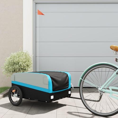 vidaXL Fietstrailer 45 kg ijzer zwart en blauw, Fietsen en Brommers, Fietsaccessoires | Aanhangwagens en Karren, Nieuw, Verzenden