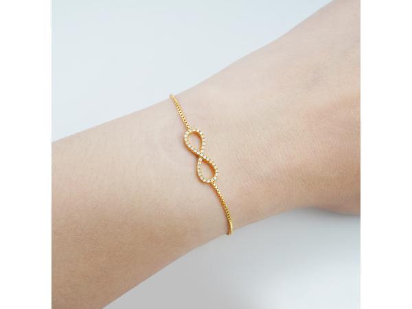 Veiling - Goudkleurige armband infinity briljanten moissanie, Bijoux, Sacs & Beauté, Bracelets