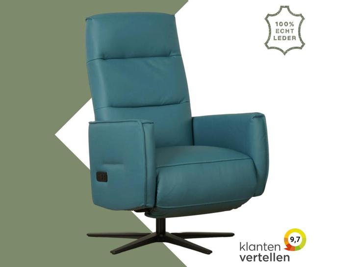 Leren handmatige relaxfauteuil Pride - Toledo Turquoise, Maison & Meubles, Fauteuils, Enlèvement ou Envoi