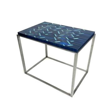 L.Huwart - Table dappoint - Acier, marqueterie de paille