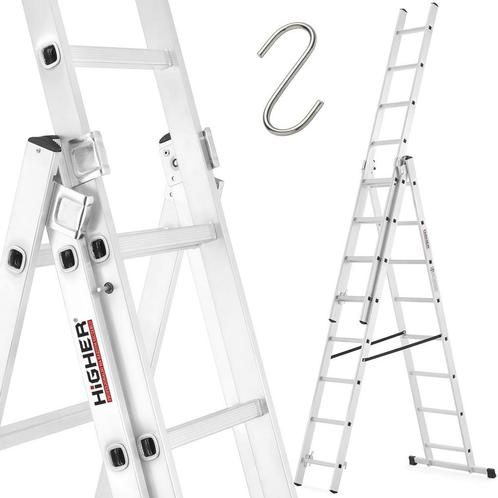 Vouwladder - 3x8 treden - werkhoogte 4,70 m - aluminium, Doe-het-zelf en Bouw, Ladders en Trappen, Nieuw, Ophalen of Verzenden