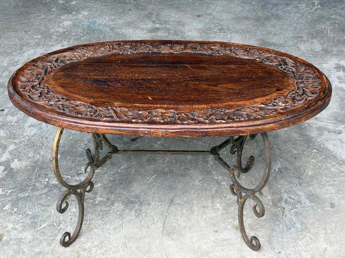 Tafel - Hout, Smeedijzer - Uitgehouwen tafel, Antiek en Kunst, Kunst | Designobjecten