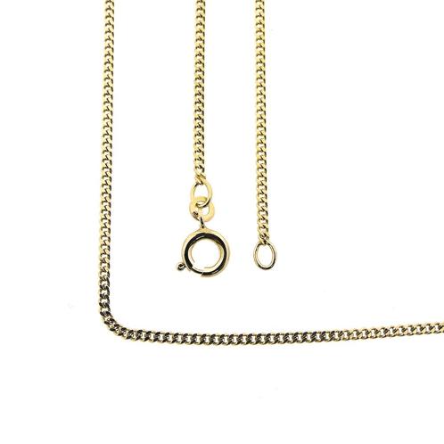 8 Krt. Platte gourmetschakel ketting | 60 cm (unisex), Handtassen en Accessoires, Antieke sieraden, Goud, Ophalen of Verzenden