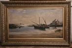 Escuela catalana (XIX), firmado Mestre - Barcas en la costa, Antiek en Kunst