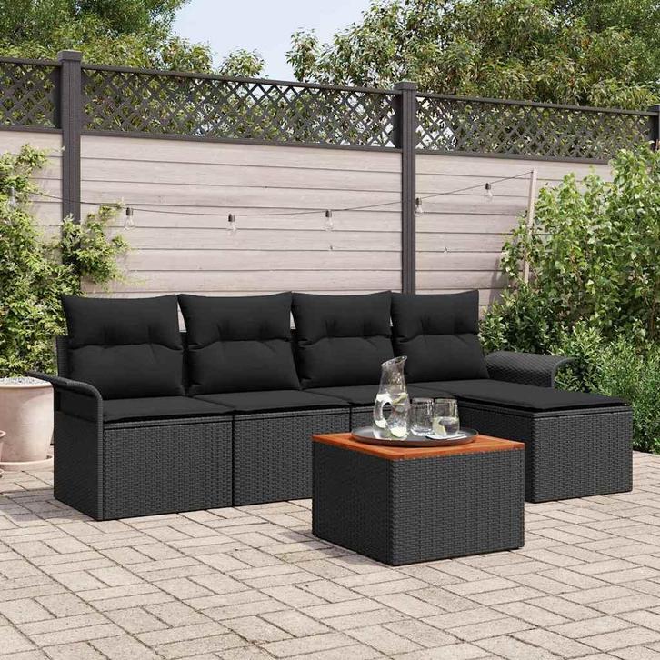 vidaXL Tuinbank Set met kussen 6 pcs Zwart poly rattan, Jardin & Terrasse, Ensembles de jardin, Envoi