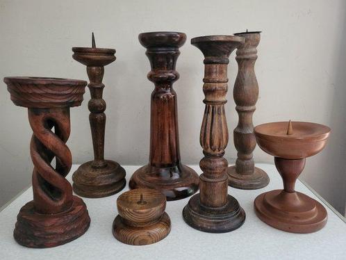 Kandelaar (7) - Hout - groep houten kandelaars, Antiek en Kunst, Curiosa en Brocante