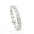 Witgouden fantasie/tank schakel armband | 19 cm, Ophalen of Verzenden, Gebruikt, Overige kleuren, Goud