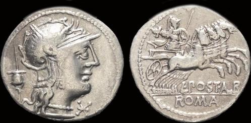 131bc Roman Republic L Postumius Albinus Ar denarius zilver, Timbres & Monnaies, Monnaies & Billets de banque | Collections, Envoi