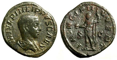 Empire romain. Philip II (AD 247-249). Sestertius PRINCIPI, Postzegels en Munten, Munten | Europa | Niet-Euromunten