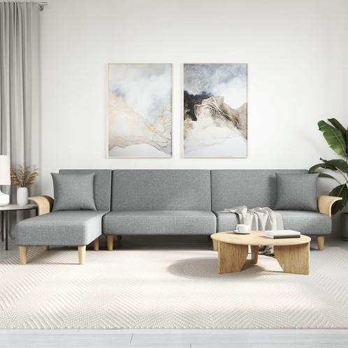 vidaXL Slaapbank L-vormig 279x140x70 cm stof lichtgrijs, Huis en Inrichting, Zetels | Zetels, Nieuw, Verzenden