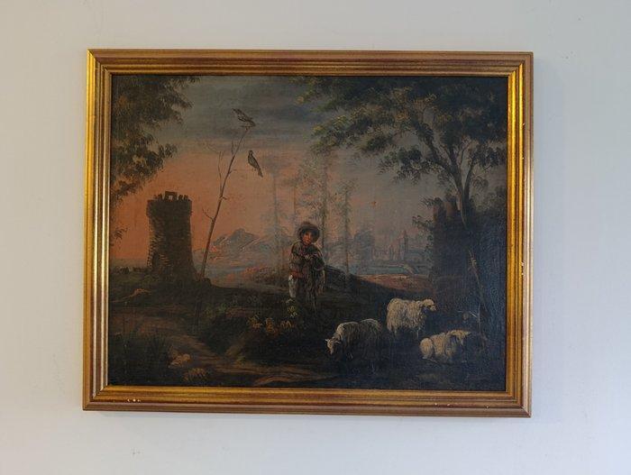 Spaanse school (XIX) - Paisaje con pastor, Antiek en Kunst, Kunst | Schilderijen | Klassiek