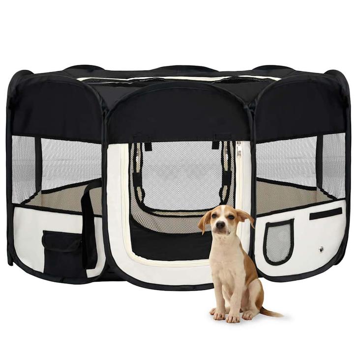 vidaXL Hondenren inklapbaar met draagtas 145x145x61 cm zwart, Animaux & Accessoires, Caisses pour chiens, Envoi