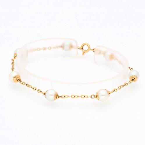 Armband - 18 karaat Geel goud Parel, Handtassen en Accessoires, Armbanden