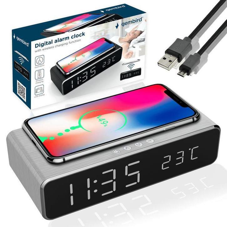 Wekker klok + draadloze oplader draadloos QI snellader lader, Telecommunicatie, Mobiele telefoons | Telefoon-opladers, Nieuw, Verzenden