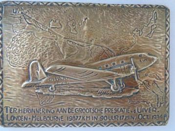 Uiver Londen Melbourne 1934 - Plaquette - Laiton