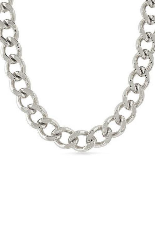 Lange Dikke Zilveren Ketting 14mm Aluminium Verzilverd 925 S, Bijoux, Sacs & Beauté, Colliers, Enlèvement ou Envoi