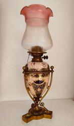 Olielamp (3) - Verguld brons - porcelain oil lamp, Antiek en Kunst