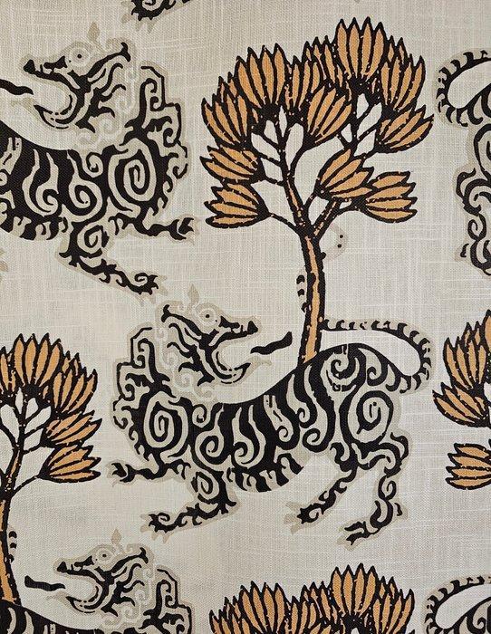 Draghi e Cipressi dOro Stof Oosters katoen gestreept -, Antiek en Kunst, Antiek | Tapijten, Tafelkleden en Textiel