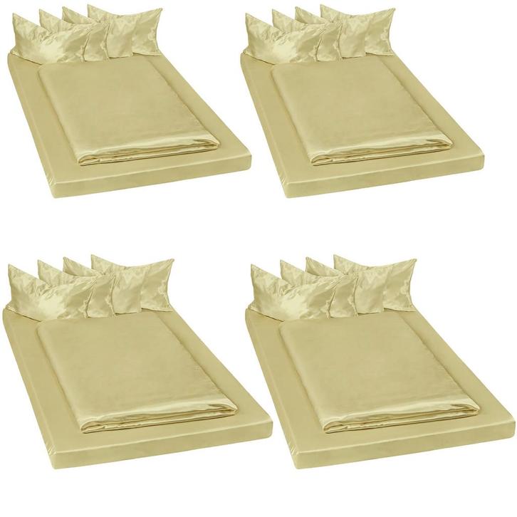 tectake 4 Beddengoedsets satijn 150x200cm 6-delig - groen, Huis en Inrichting, Slaapkamer | Bedden, Verzenden