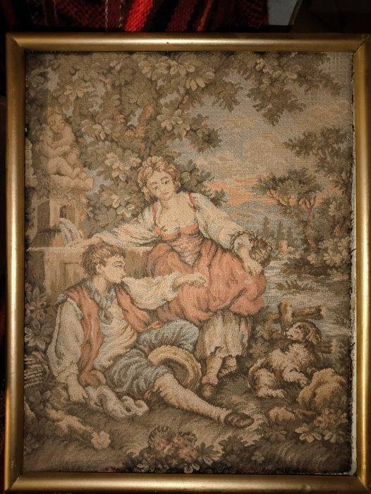Cadre - Inconnu - Broderie au petit point scène galante, Antiquités & Art, Curiosités & Brocante
