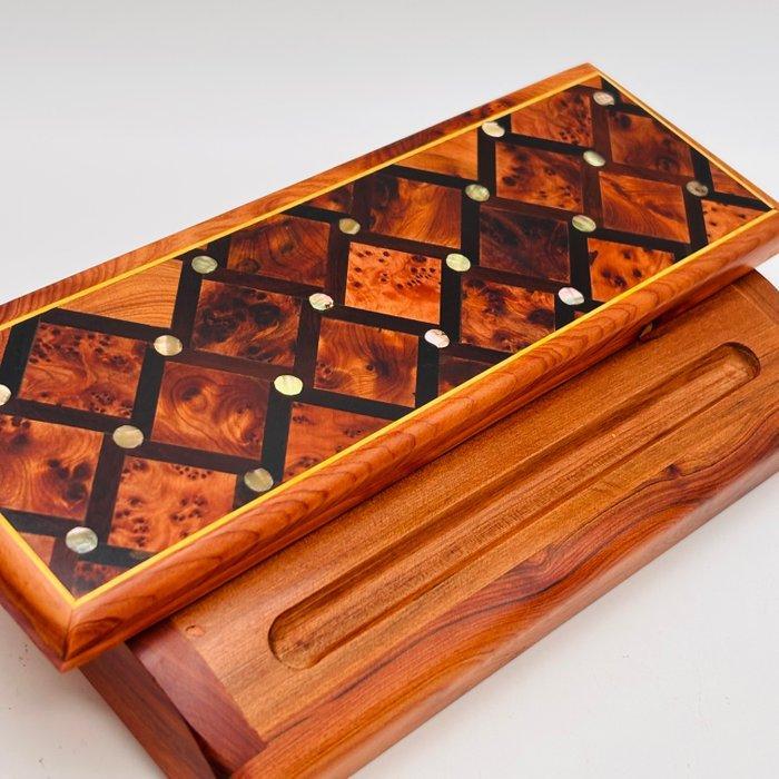 Pennenetui - Wood- Thuya, Parelmoer, Hout - Acacia, Antiek en Kunst, Curiosa en Brocante