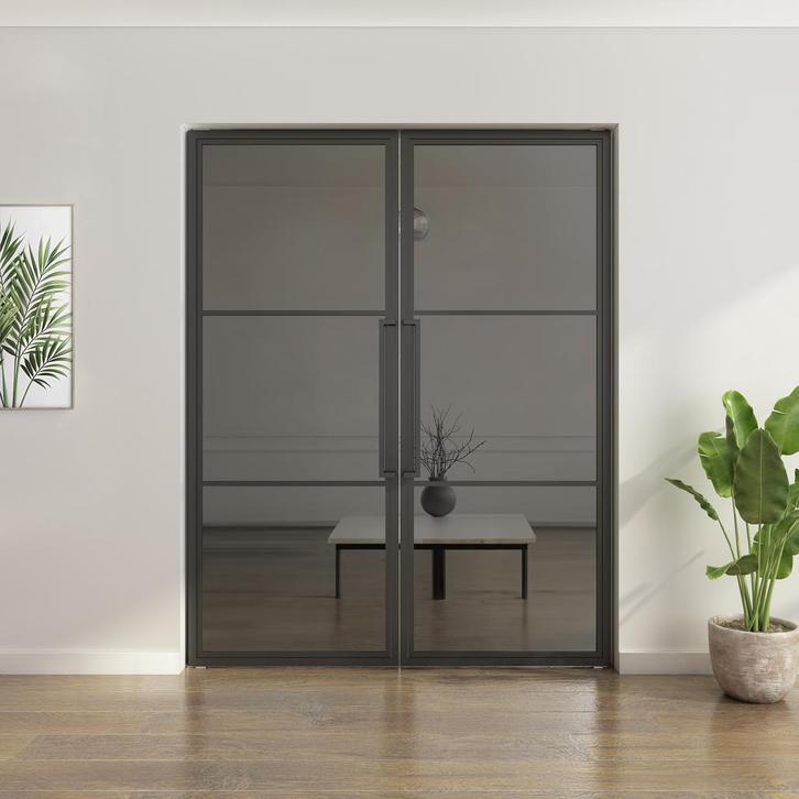 Dubbele stalen taatsdeur - 3 Vlaks - Rook glas, Bricolage & Construction, Fenêtres & Moustiquaires