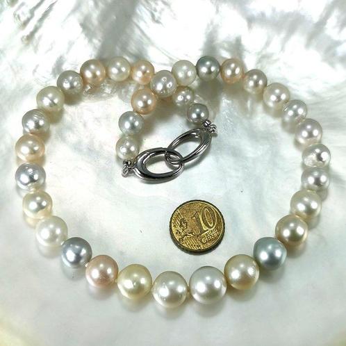 Collier Argent Perle - Perle - Arc-en-ciel pastel Ø9x12,6mm, Handtassen en Accessoires, Kettingen