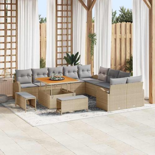 vidaXL 13-delige tuinbankset met kussens in beige poly, Tuin en Terras, Tuinsets en Loungesets, Nieuw, Verzenden