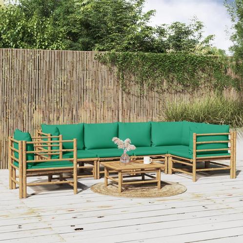 vidaXL 7-delige Loungeset met kussens bamboe groen, Tuin en Terras, Tuinsets en Loungesets, Loungeset, Nieuw, Verzenden
