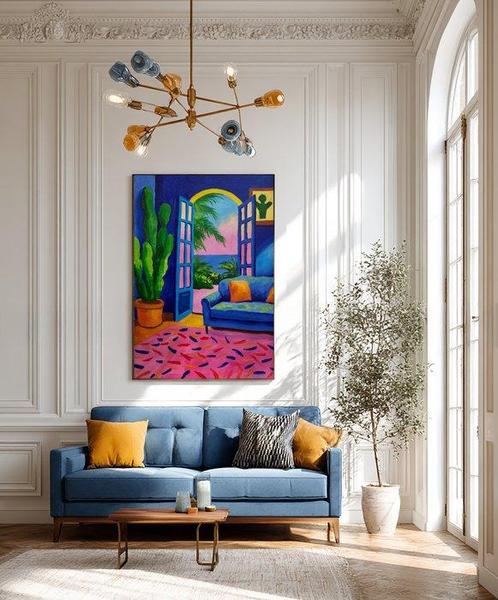 E. García - INTERIOR AZUL XL (NO RESERVE), Antiek en Kunst, Kunst | Schilderijen | Modern
