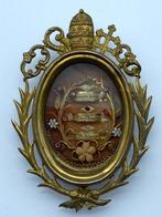 Reliekhouder - Glas, Textiel, Messing - ca. 1875 -, Antiek en Kunst