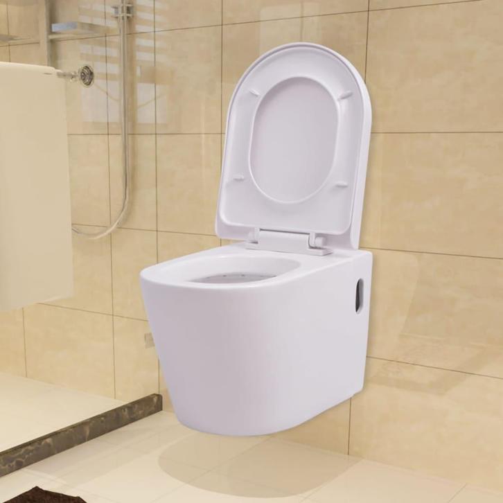 vidaXL Hangend toilet keramiek wit, Doe-het-zelf en Bouw, Sanitair, Nieuw, Verzenden