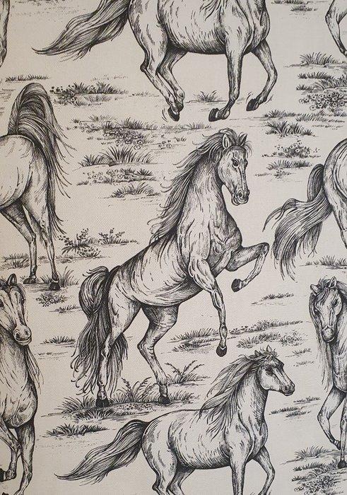 Tissu déquitation exclusif avec des chevaux en course noir, Antiek en Kunst, Antiek | Tapijten, Tafelkleden en Textiel