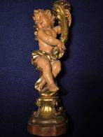 sculptuur, Putto che porta candela - 36 cm - Polychroom hout, Antiek en Kunst