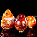 Bijzonder karneoolset – Vlam, ei en bol in intense