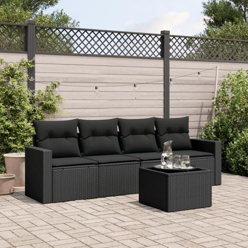 vidaXL 5-delige Loungeset met kussens poly rattan zwart, Tuin en Terras, Tuinsets en Loungesets, Nieuw, Verzenden