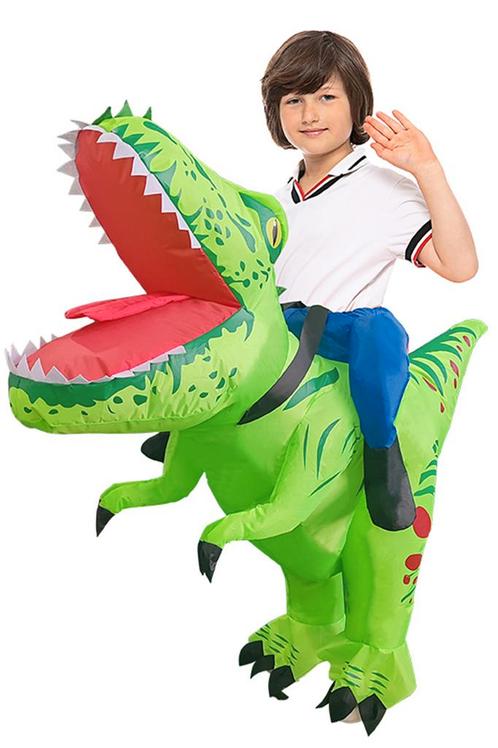 KIMU® Opblaas Kostuum Kinderen Rijdend op Velociraptor Groen, Kinderen en Baby's, Carnavalskleding en Verkleedspullen, Nieuw, Ophalen of Verzenden