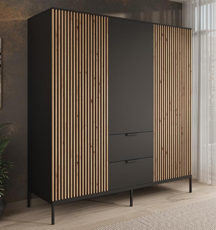 Kledingkast 185cm zwart scharnierdeuren - Garderobekast, Huis en Inrichting, Kasten | Overige, Nieuw, Verzenden