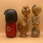 Trio de Kokeshi japonaises – Motifs peints à la main sur