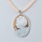 Koraal - Zilver - Ketting met hanger - Roze koraal en camee