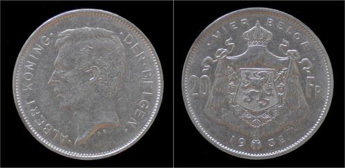 Belgium Albert I 20 frank (4belga) 1932-vl-pos A nickel, Timbres & Monnaies, Monnaies | Europe | Monnaies non-euro, Envoi